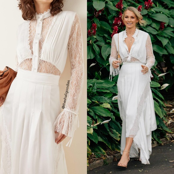 AJE Veil Lace Shirt Ivory White Button Down Top - Picture 5 of 11